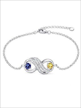 Infinity Bracelet with 2 Birthstones 18k White Gold Plated Adjustable Chain